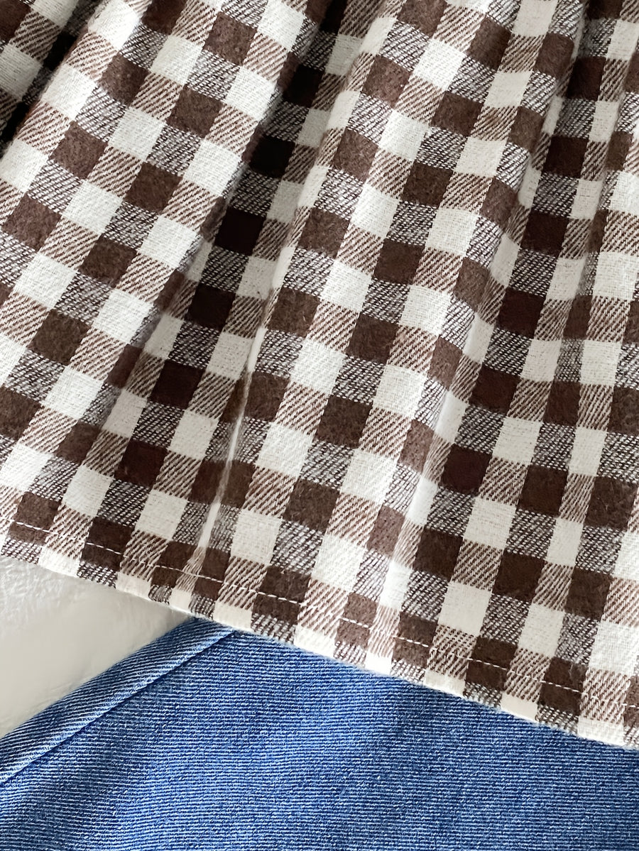 Ensemble 2 pièces pour bébé fille : Haut à col rond à carreaux et — Monptitlou