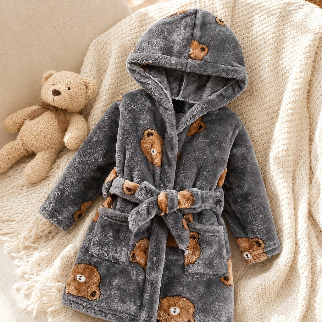 Peignoir à capuche pour garçon à motif ours, manches longues — Monptitlou