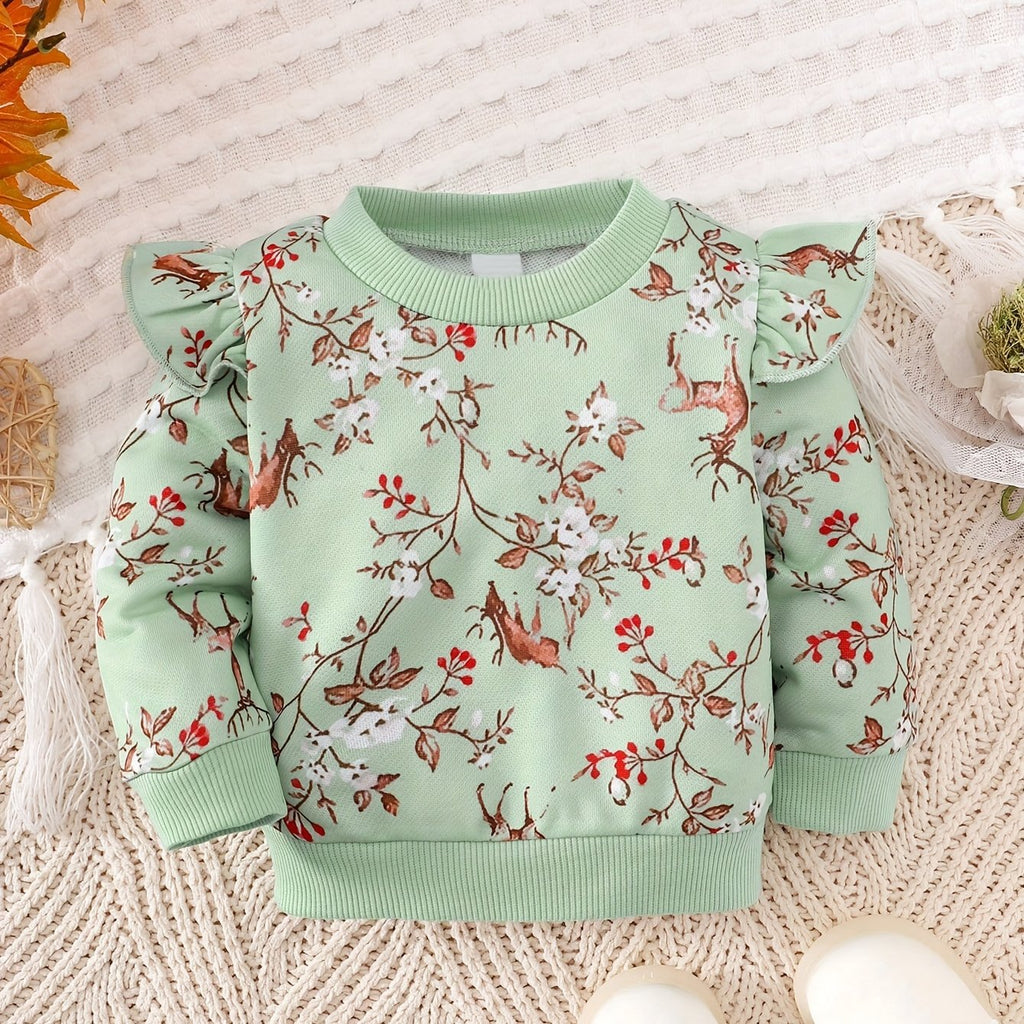 Pull à manches longues col rond imprimé floral pour enfant — Monptitlou
