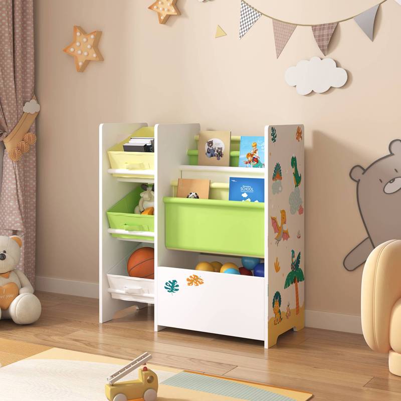 Étagère pour enfants 'Vimianzo avec 5 compartiments et 3 boîtes — Monptitlou
