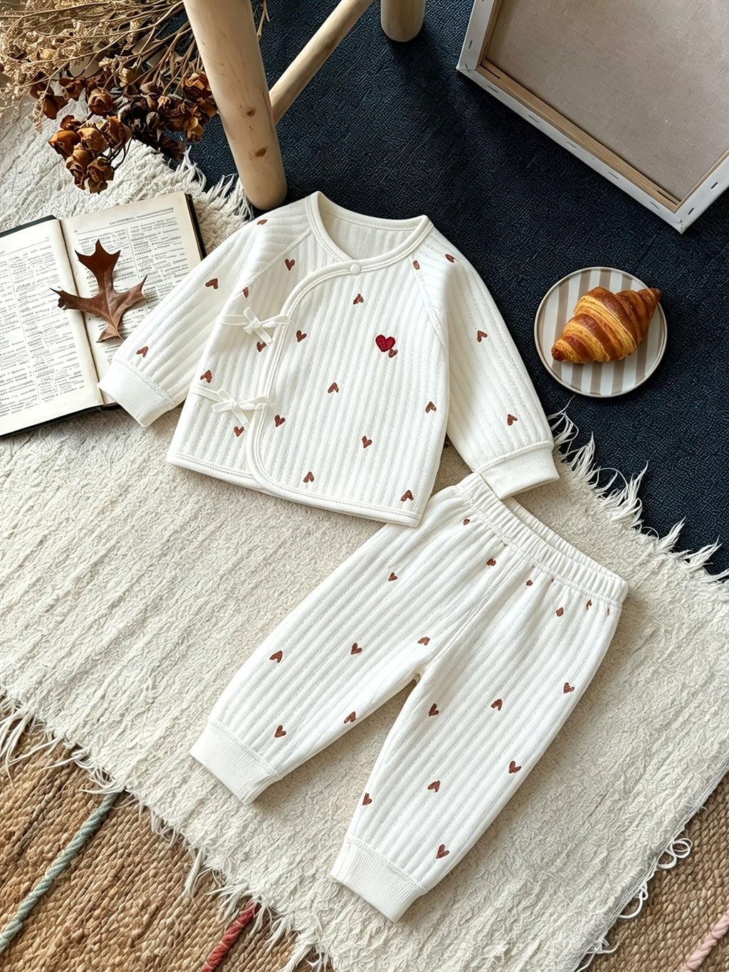 Ensemble hivernal chaud 2 pièces pour nourrissons : haut à manches longues et pantalon long pour nouveau-nés garçons et 