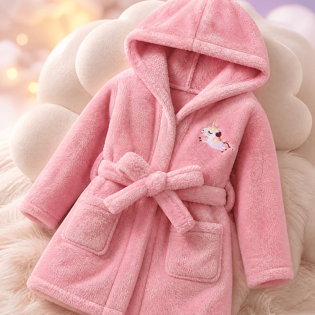 Robe à capuche brodée licorne pour filles avec manches longues — Monptitlou Image