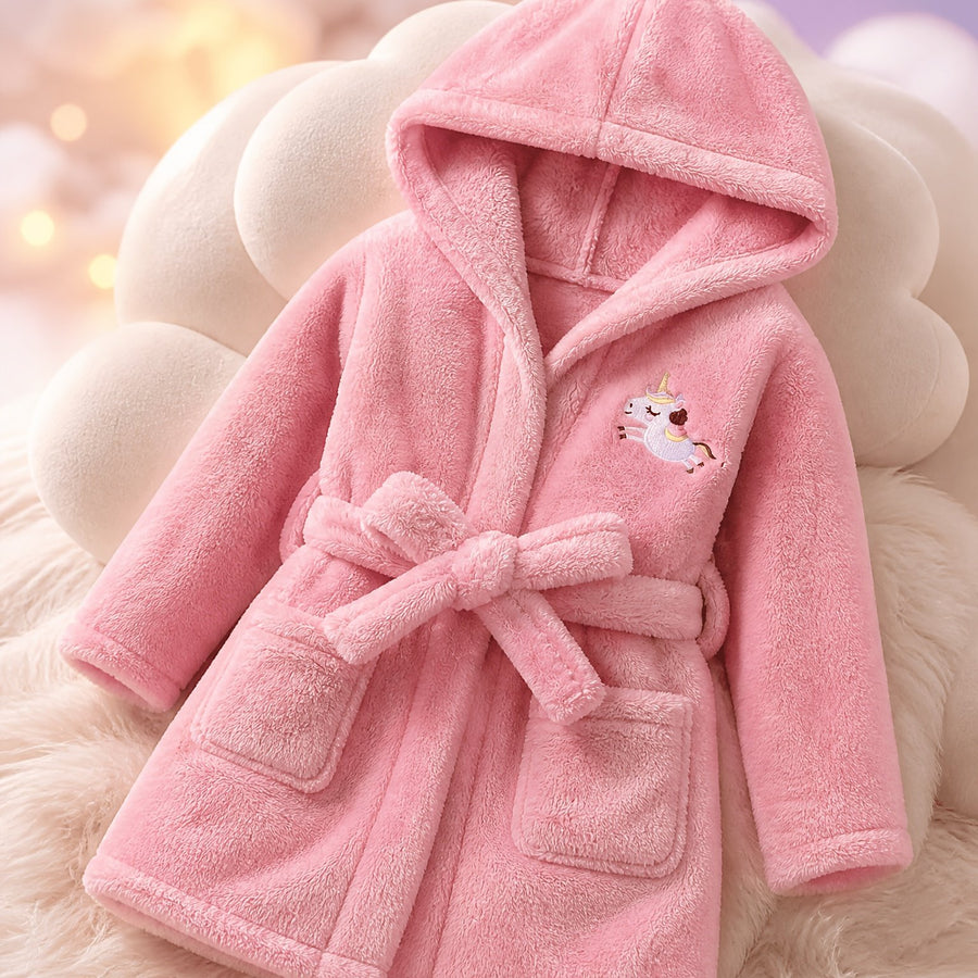 Robe à capuche brodée licorne pour filles avec manches longues — Monptitlou