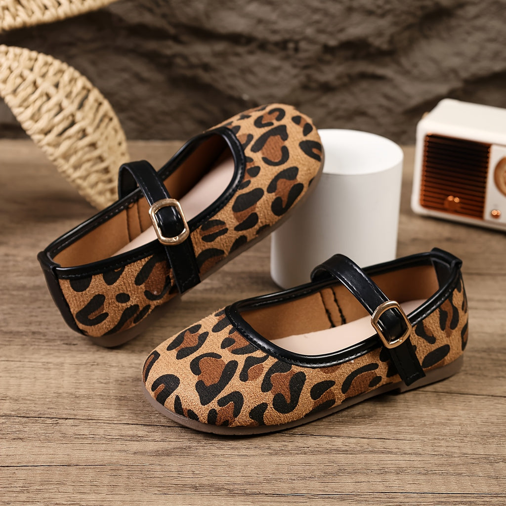Chaussures plates Mary Jane imprimé léopard pour filles — Monptitlou