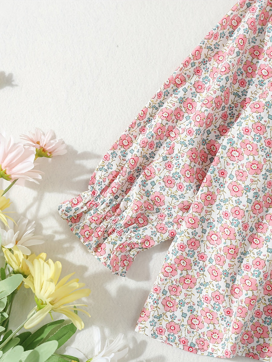 Chemise fille à manches longues - motif imprimé - taille smocked — Monptitlou