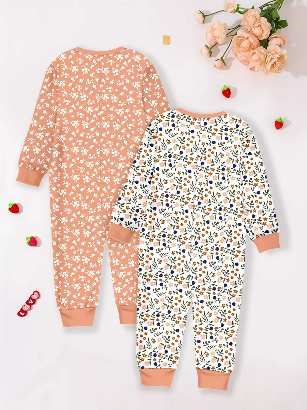 [Pyjama floral pour filles] 2 pcs Ensemble de pyjama salopette imprimé — Monptitlou
