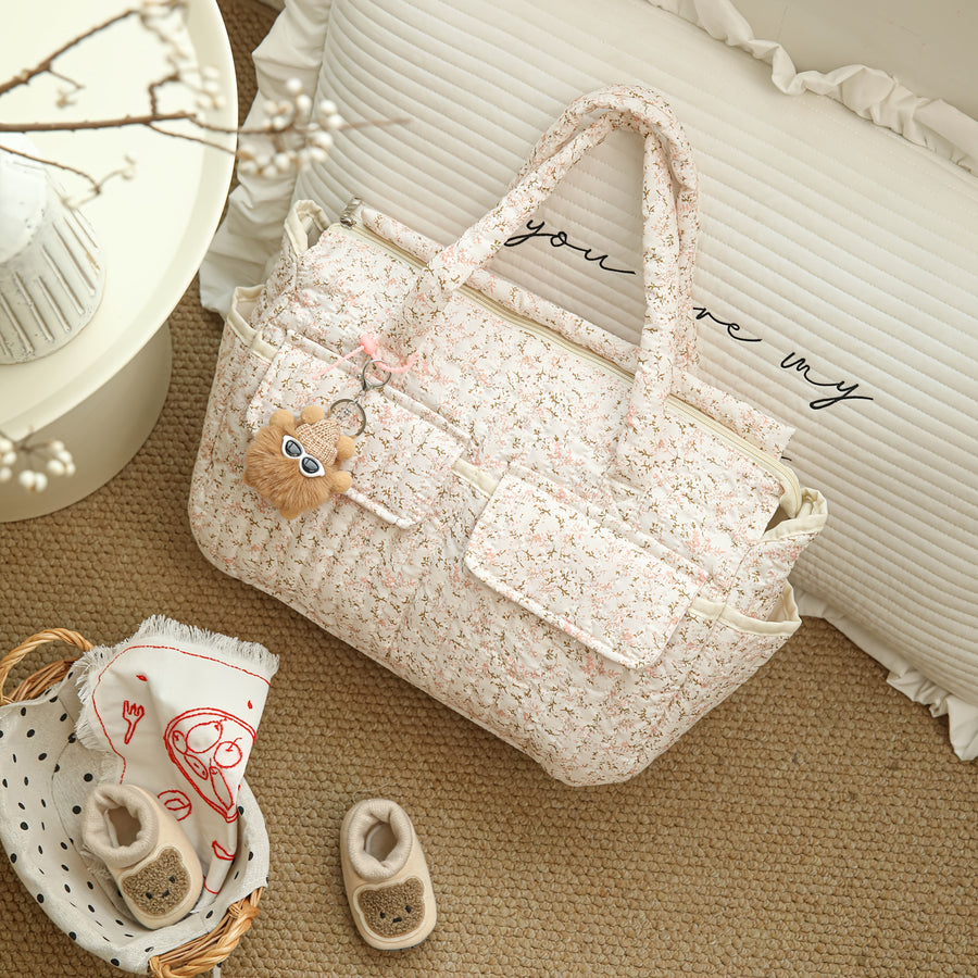 Grand sac fourre-tout matelassé à petites fleurs roses pour mamans et — Monptitlou