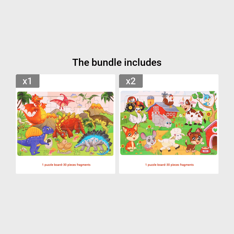 En 1 plateau de puzzle en bois, animaux, dinosaures, photo 14