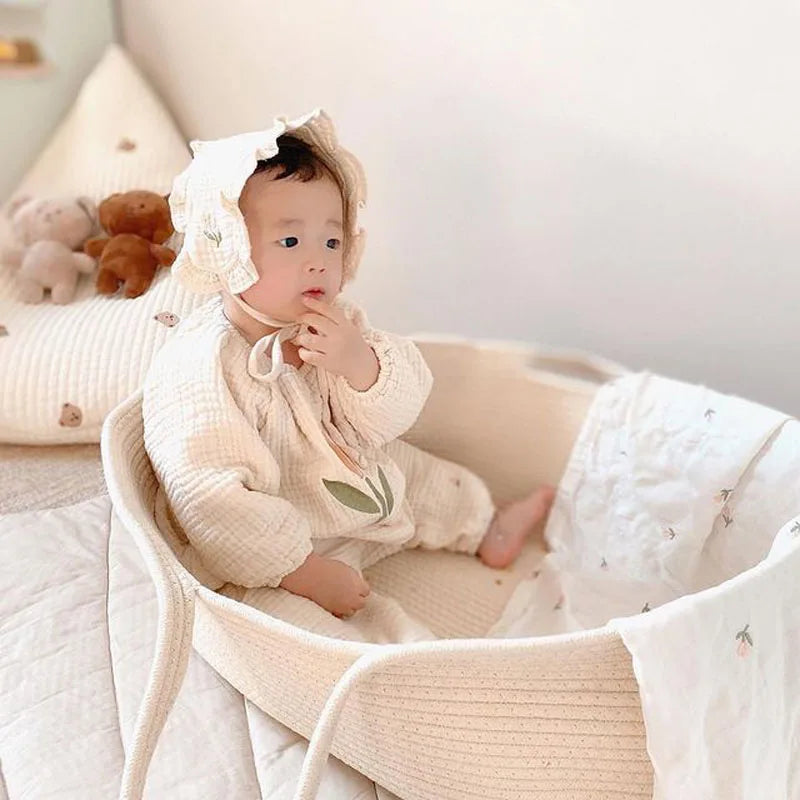 Couffin bébé en corde de coton tressée, avec anses — Monptitlou