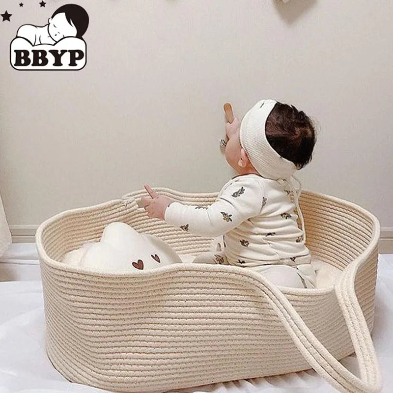 Couffin bébé en corde de coton tressée, avec anses — Monptitlou Image