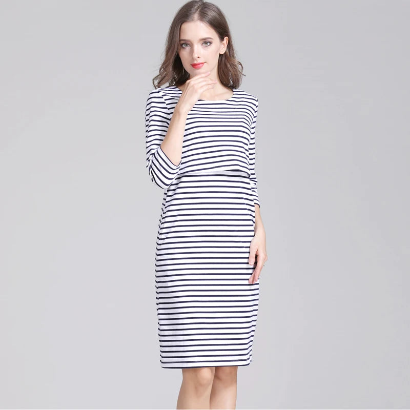 Robe d'Allaitement en Coton à Rayures pour Femme Enceinte — Monptitlou