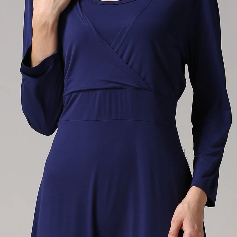 Robe de maternité et d'allaitement à col rond et manches 3/4 — Monptitlou