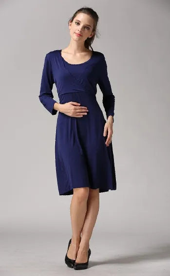 Robe de maternité et d'allaitement à col rond et manches 3/4 — Monptitlou