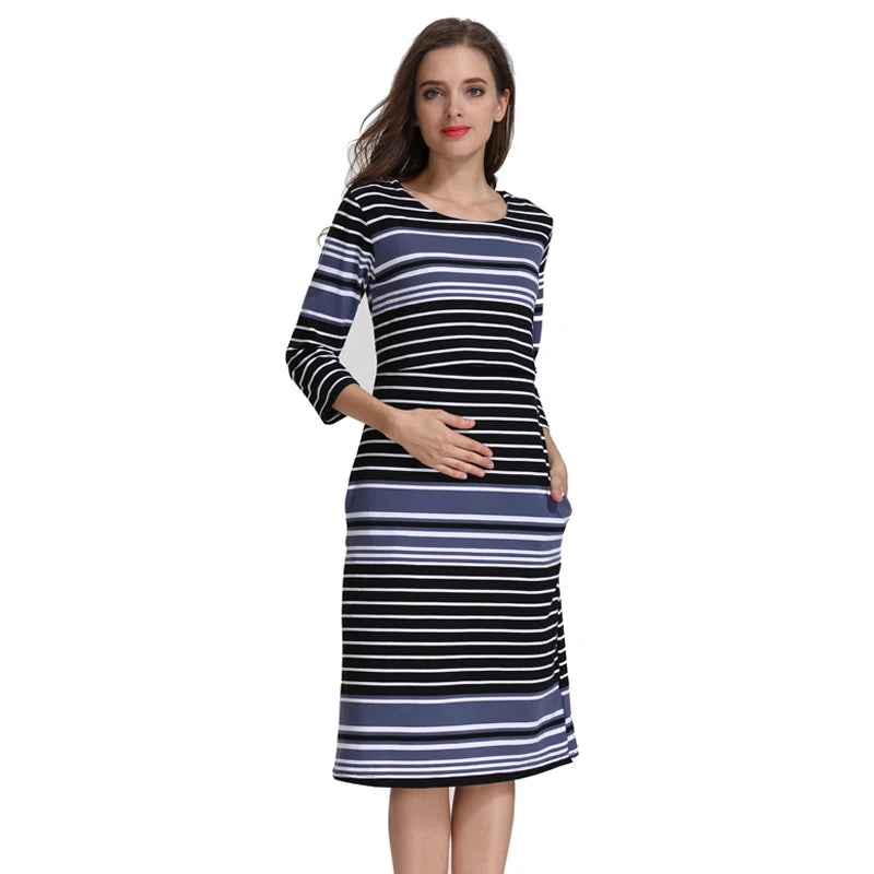 Robe d'Allaitement en Coton à Rayures pour Femme Enceinte — Monptitlou