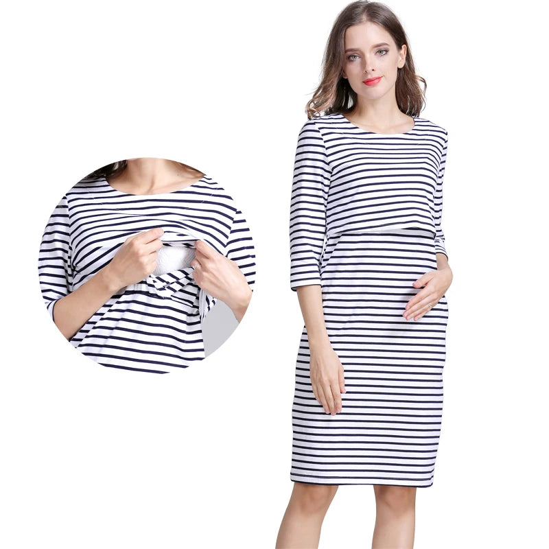 Robe d'Allaitement en Coton à Rayures pour Femme Enceinte — Monptitlou