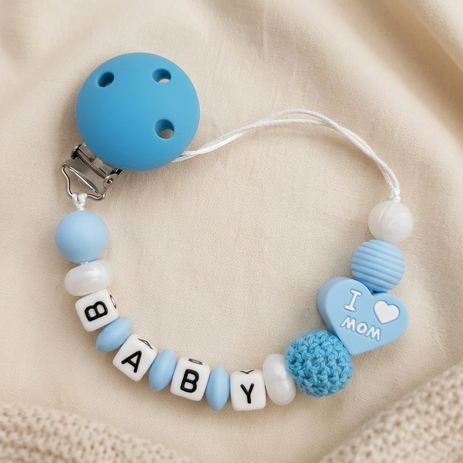 Attache-tétine personnalisée en silicone pour bébé avec nom sur mesure — Monptitlou