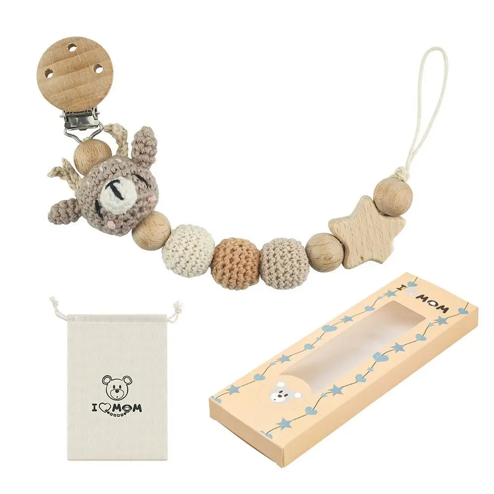 DUNIHolder-Attache-tétine en bois de hêtre avec sac de rangement — Monptitlou