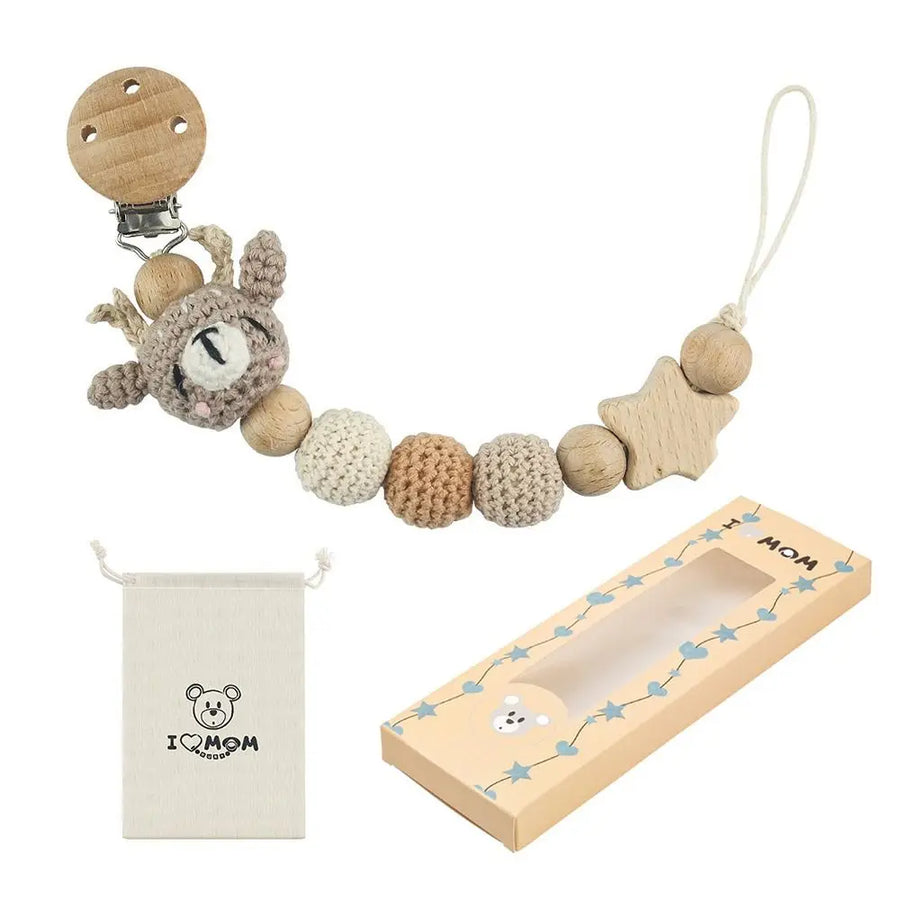DUNIHolder-Attache-tétine en bois de hêtre avec sac de rangement — Monptitlou