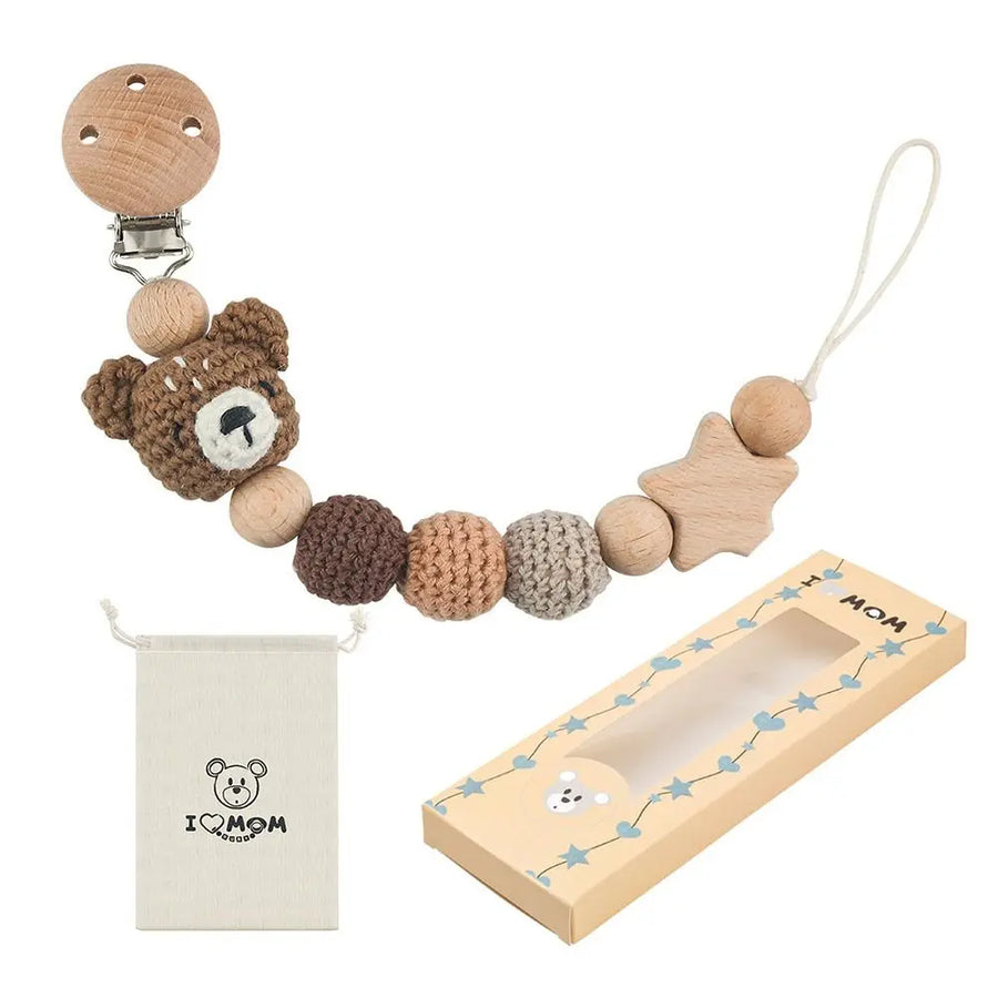 DUNIHolder-Attache-tétine en bois de hêtre avec sac de rangement — Monptitlou
