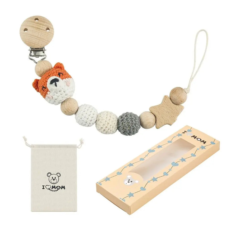 DUNIHolder-Attache-tétine en bois de hêtre avec sac de rangement — Monptitlou