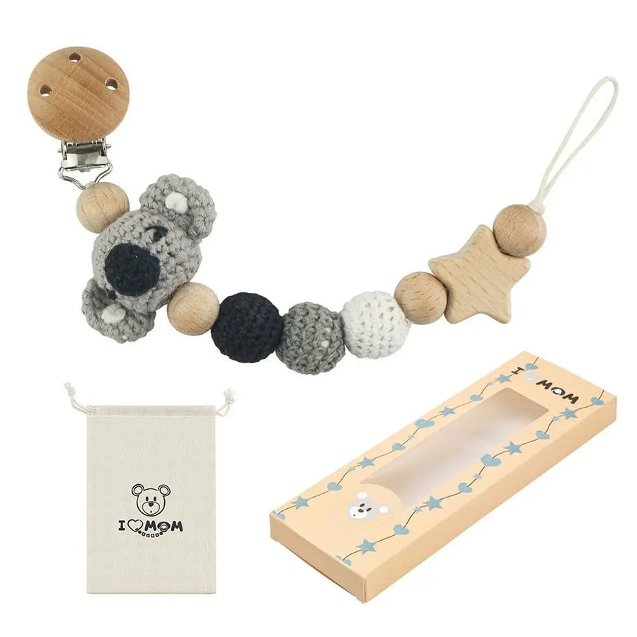 DUNIHolder-Attache-tétine en bois de hêtre avec sac de rangement — Monptitlou