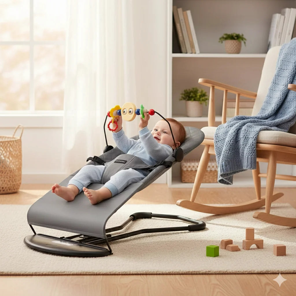 Siège vide-bébé haut de gamme avec barre jouet amovible-bascule — Monptitlou