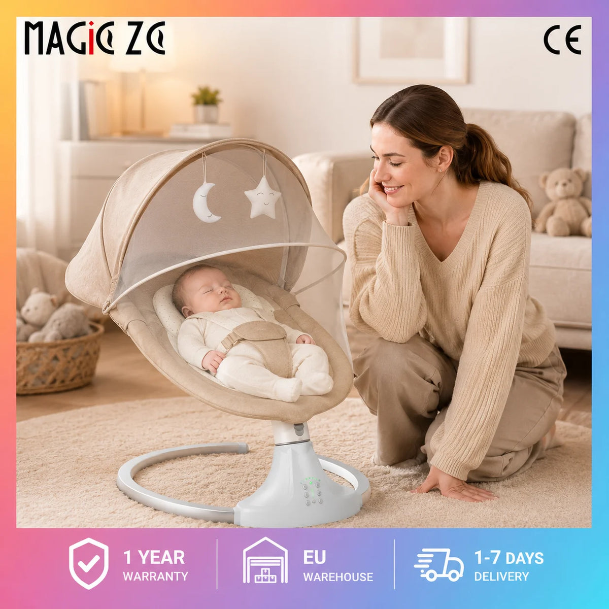 Chaise berçante électrique pour bébé, coussin de sommeil intelligent — Monptitlou Image