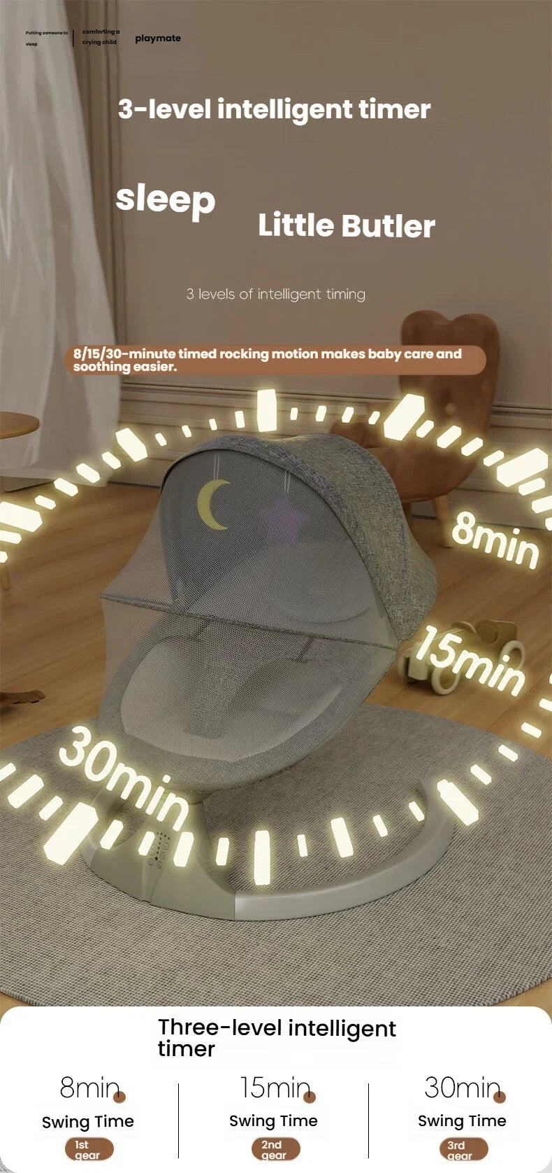 Chaise berçante électrique pour bébé, coussin de sommeil intelligent — Monptitlou
