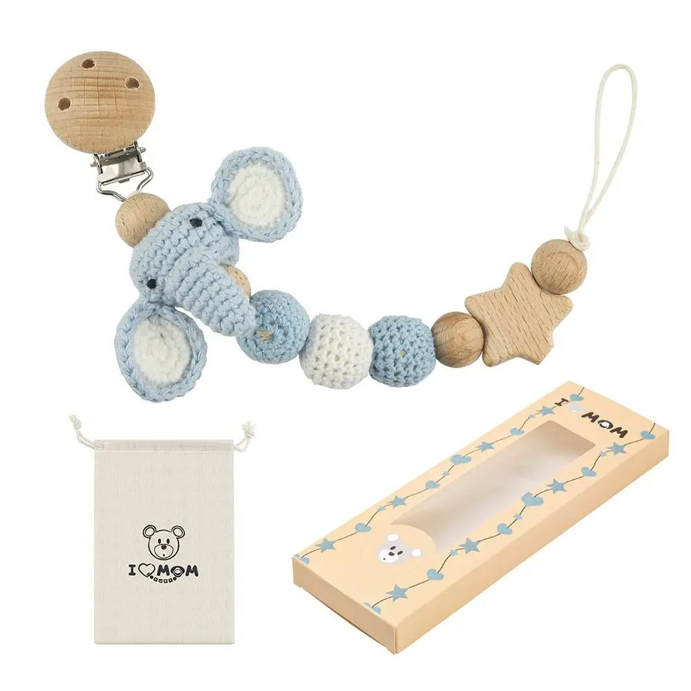 DUNIHolder-Attache-tétine en bois de hêtre avec sac de rangement — Monptitlou