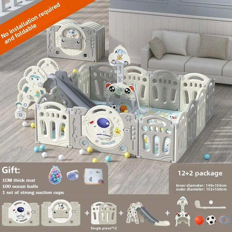 Parc modulaire pour bébé à panneaux, avec toboggan — Monptitlou
