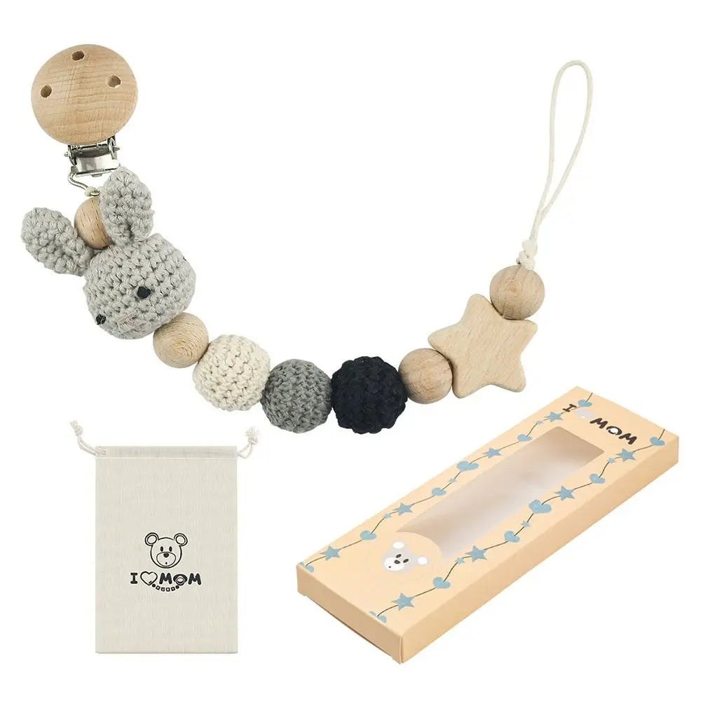 DUNIHolder-Attache-tétine en bois de hêtre avec sac de rangement — Monptitlou