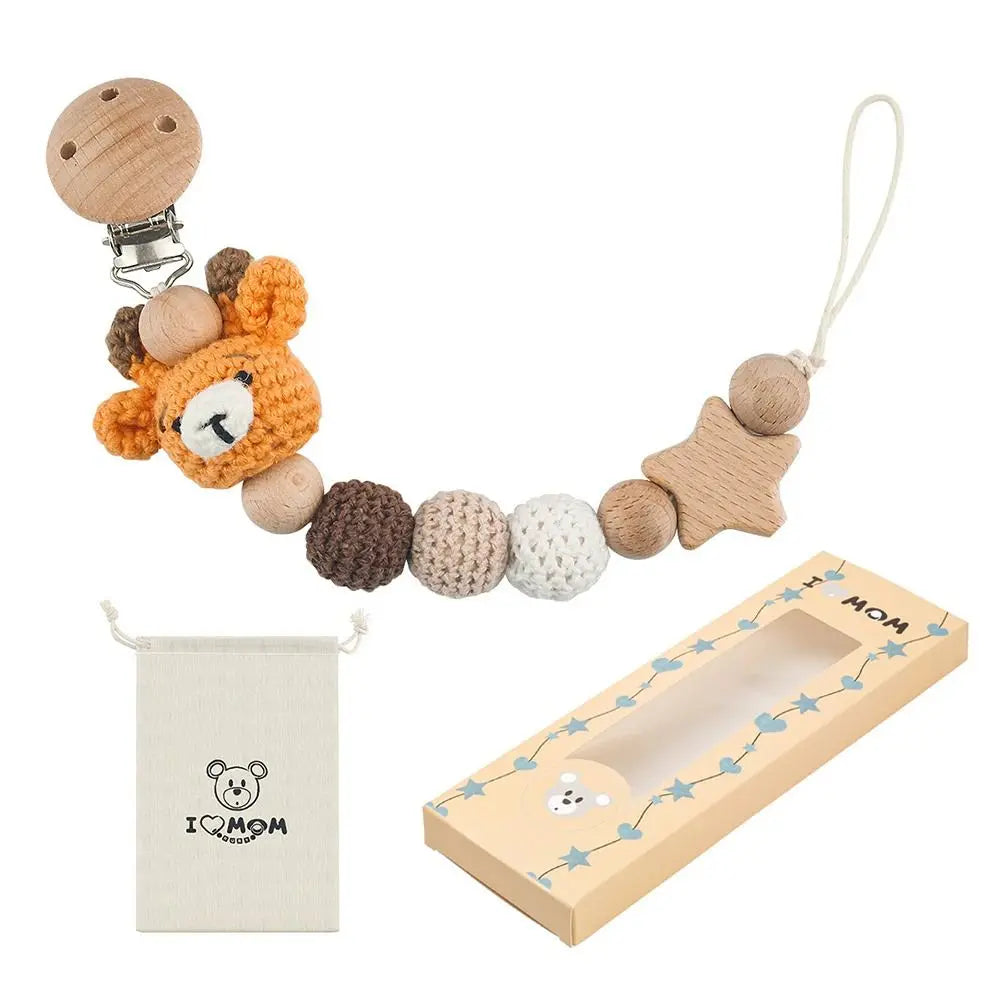 DUNIHolder-Attache-tétine en bois de hêtre avec sac de rangement — Monptitlou Image