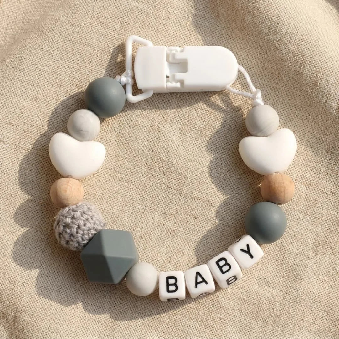 Attache-tétine personnalisée en silicone pour bébé avec nom sur mesure — Monptitlou Image