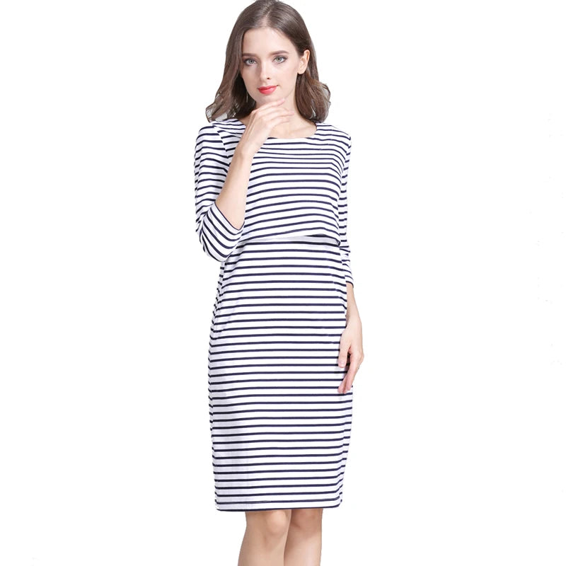 Robe d'Allaitement en Coton à Rayures pour Femme Enceinte — Monptitlou Image