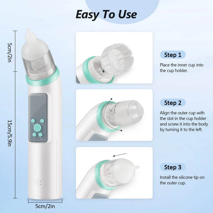 Mouche-bébé électrique compact, embouts souples — Monptitlou