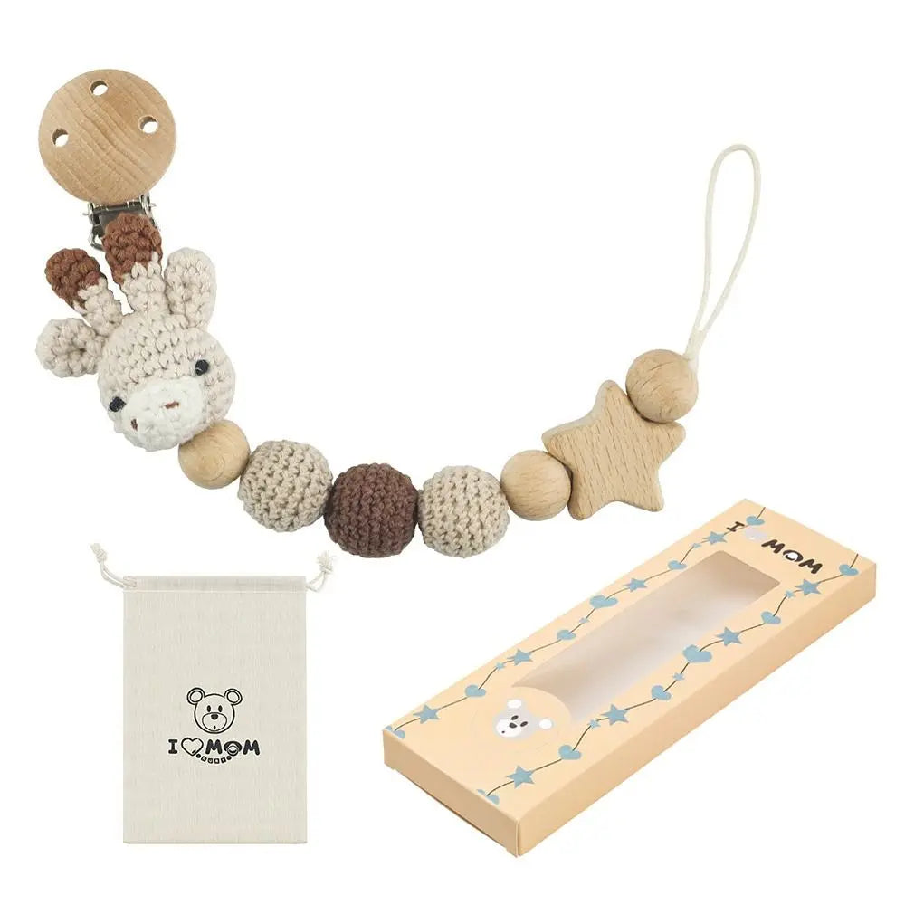 DUNIHolder-Attache-tétine en bois de hêtre avec sac de rangement — Monptitlou