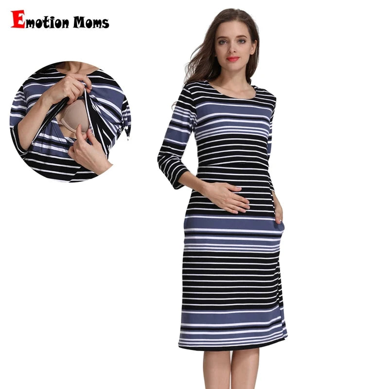 Robe d'Allaitement en Coton à Rayures pour Femme Enceinte — Monptitlou
