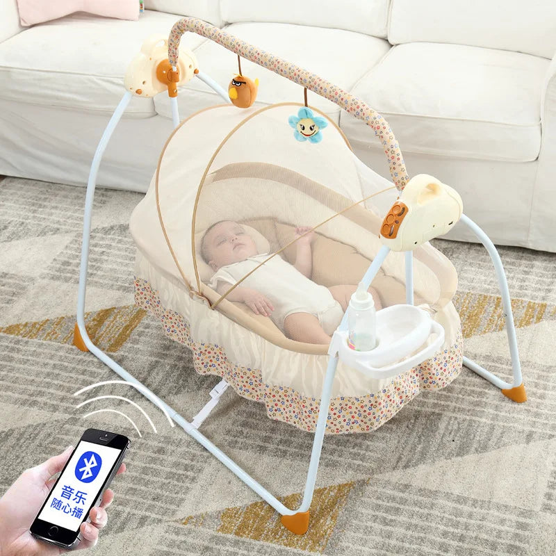 Berceau Électrique Intelligent pour Bébé, Chaise à Bascule Pliable — Monptitlou