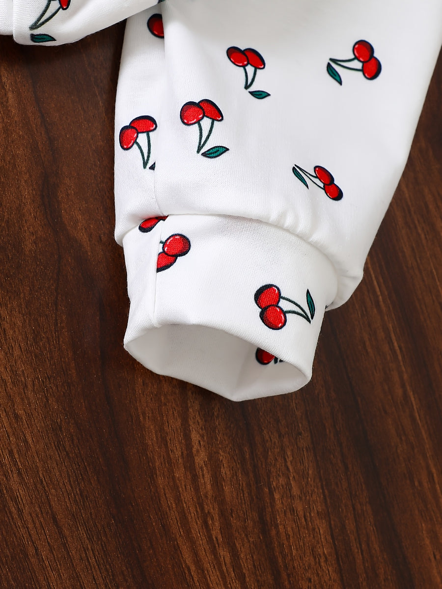 Pull à capuche manches longues imprimé cerises partout pour filles — Monptitlou