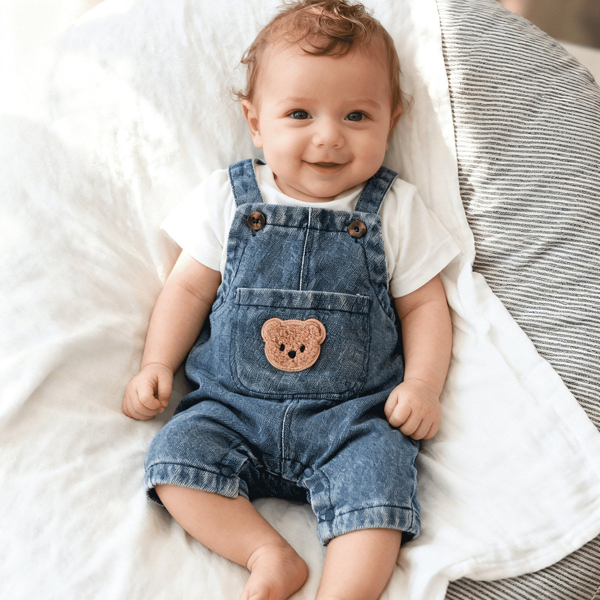 Salopettes en jean uni pour garçons avec poches — Monptitlou Image