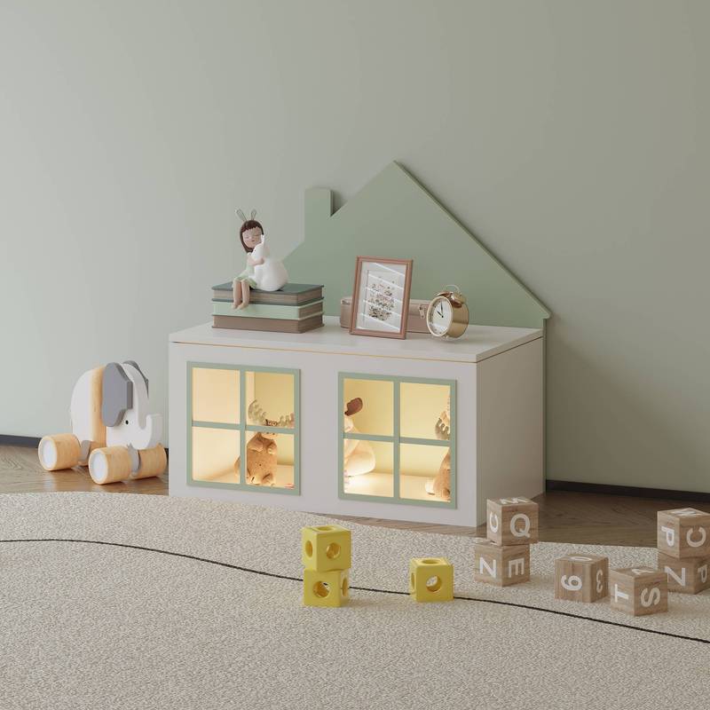 Boîte à jouets Vipsali avec couvercle design maison, 56 x 60 x 33 cm — Monptitlou