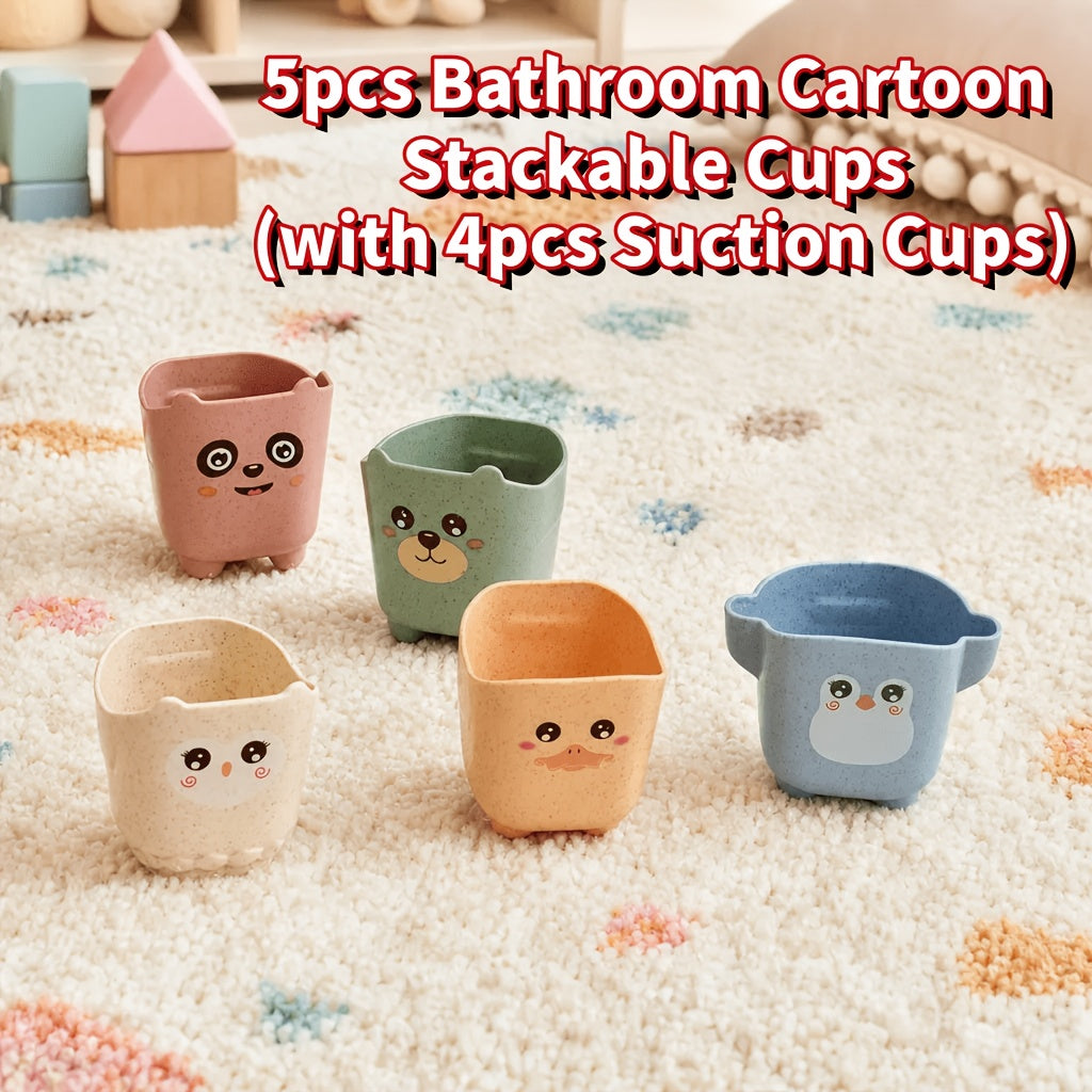 5 gobelets de rangement pour salle de bain avec animaux de dessins — Monptitlou