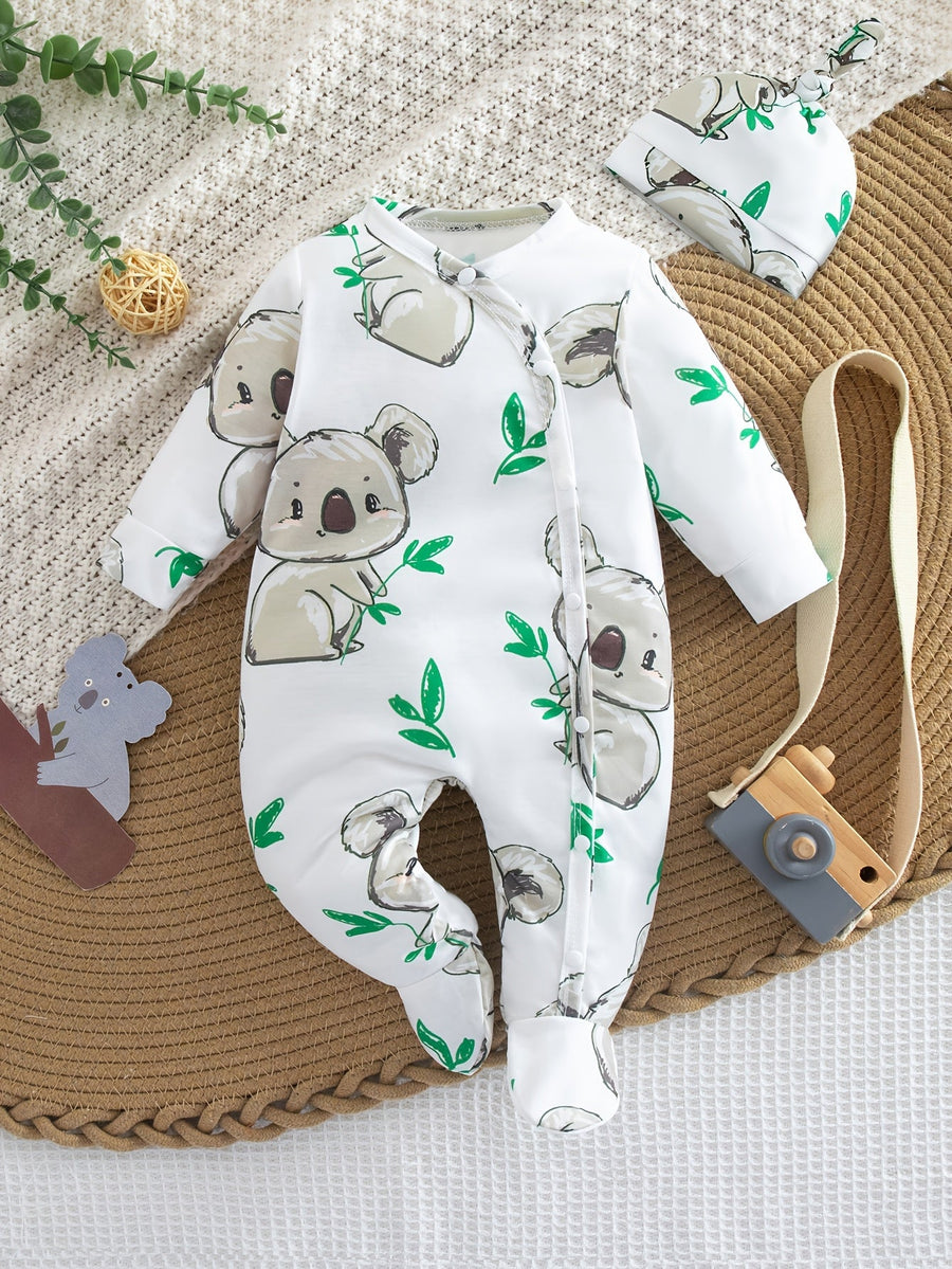 Combinaison bébé pieds doux koala feuille verte unisexe 0-9 mois — Monptitlou