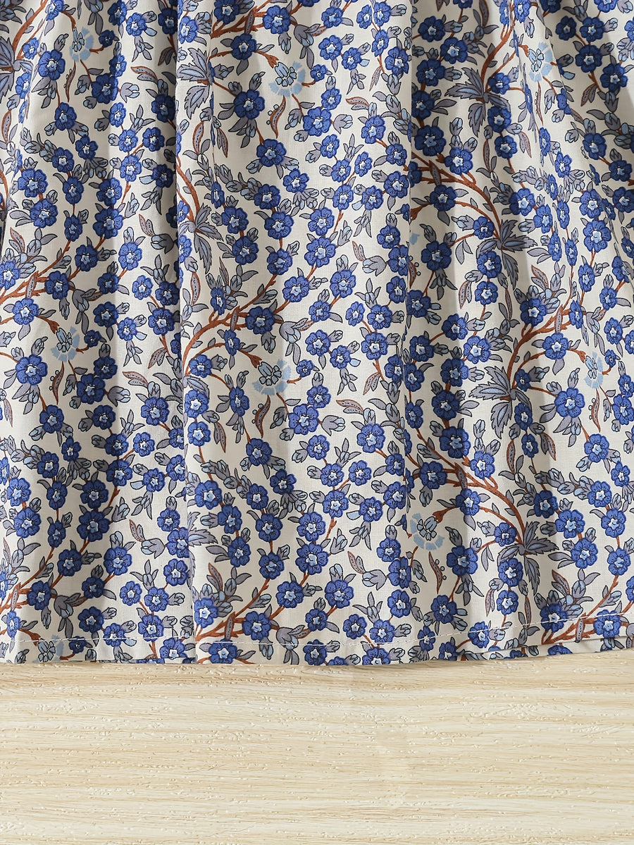 Chemise fille à manches longues - motif imprimé - taille smocked — Monptitlou