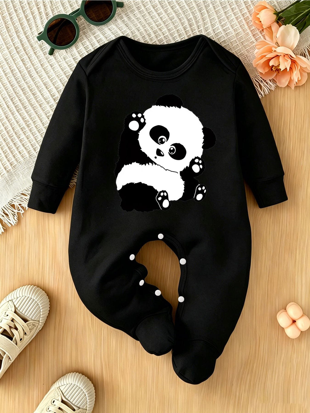 Barboteuse à pieds pour nouveau-né avec imprimé dessin animé "Panda — Monptitlou