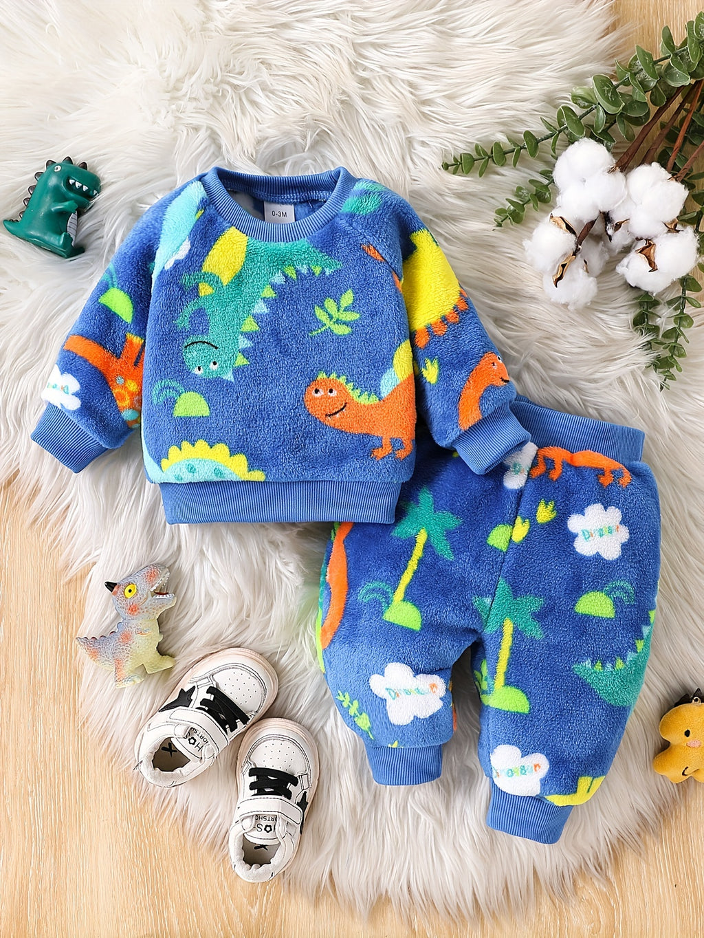 Ensemble 2 pièces sweat à capuche bébé motif petit dinosaure en peluche — Monptitlou