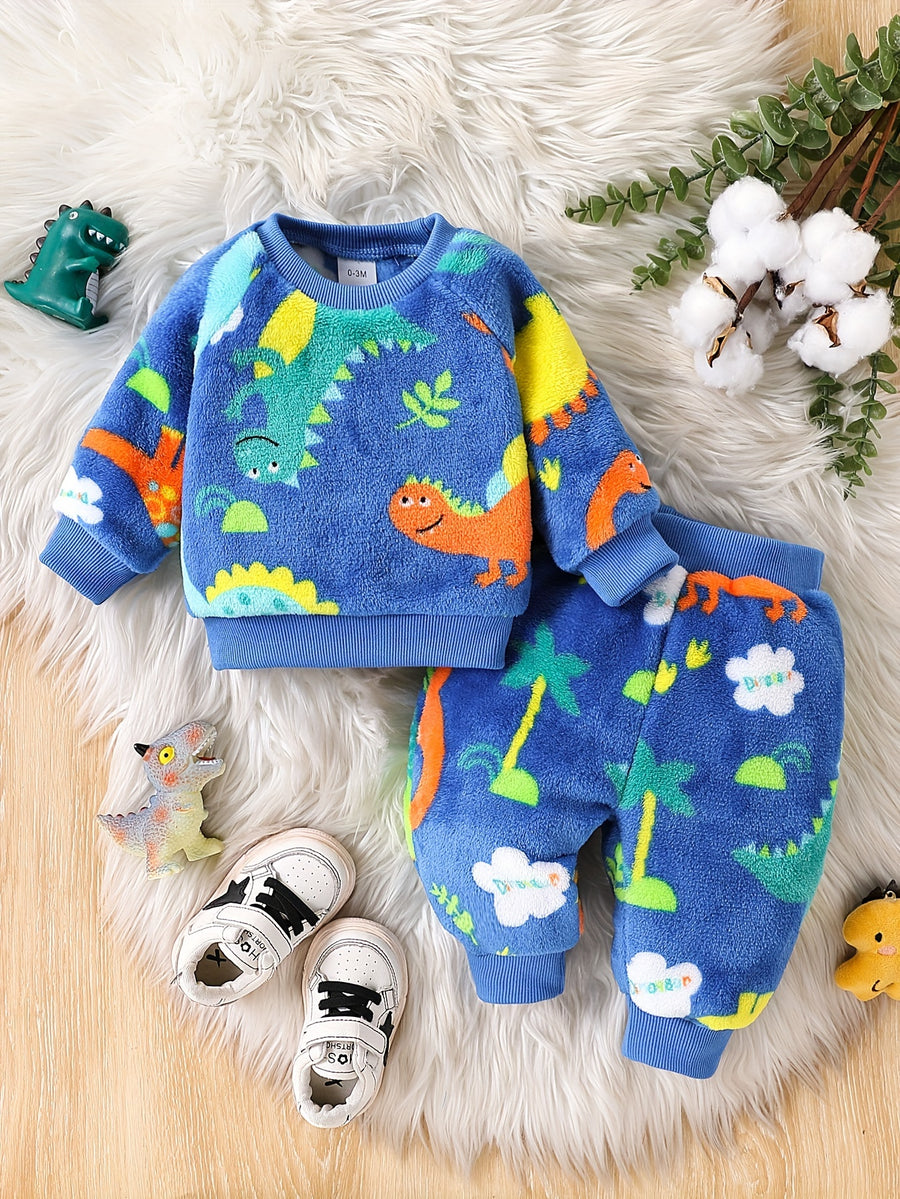 Ensemble 2 pièces sweat à capuche bébé motif petit dinosaure en peluche — Monptitlou