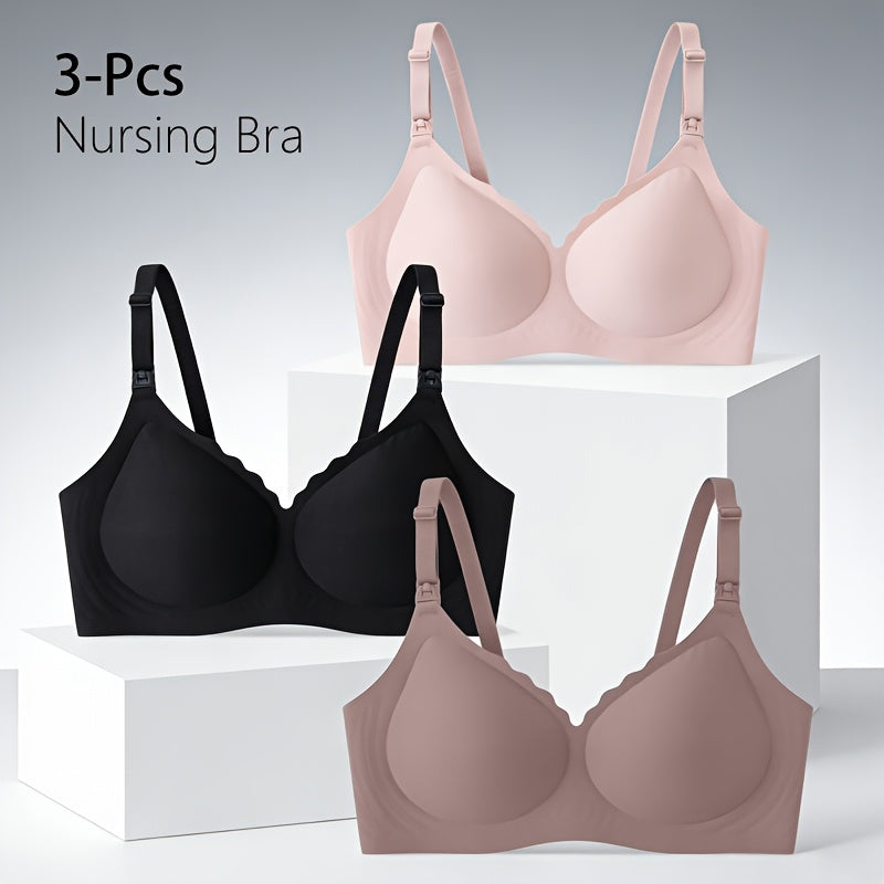Ensemble 3 pièces Soutien-gorge d'allaitement couleur unie Bord volant — Monptitlou
