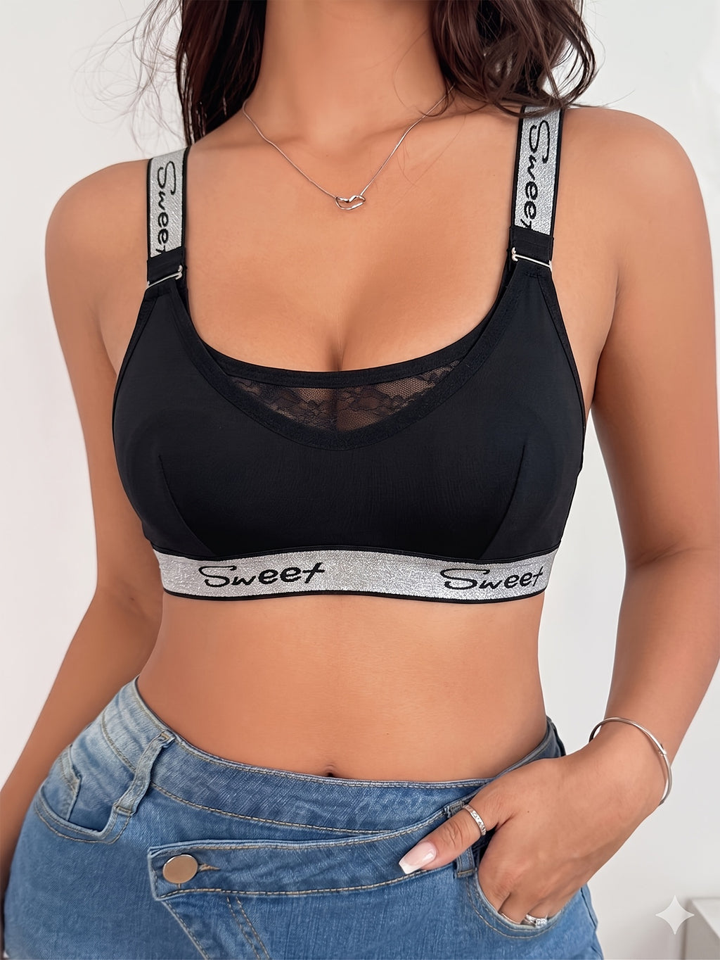 Nouveau soutien-gorge d'allaitement pour femme avec bordure en filet — Monptitlou