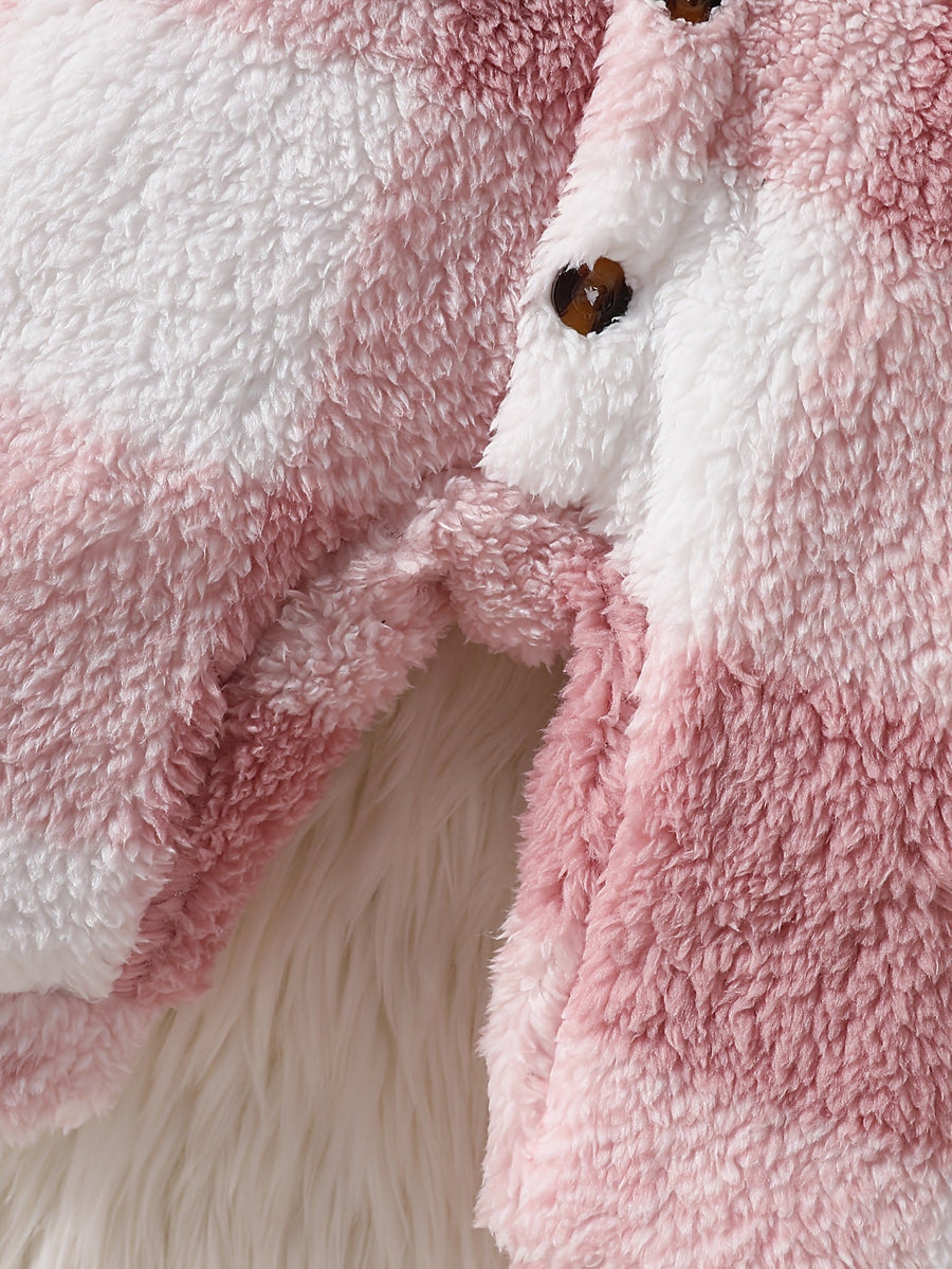 Grenouillère à capuche pour bébé fille en peluche à carreaux roses de — Monptitlou